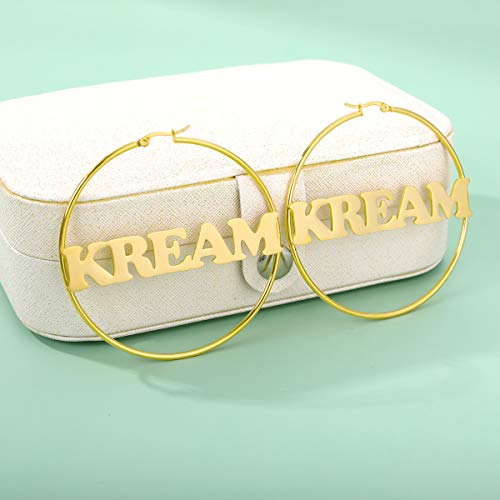 Custom Name Hoop Earrings For Women 18K Gold Plated Stainless Steel Customized Round Earring Personalized Ear Jewelry Birthday Gift (1.2 Inch 1.8 Inch 2.5 Inch)3