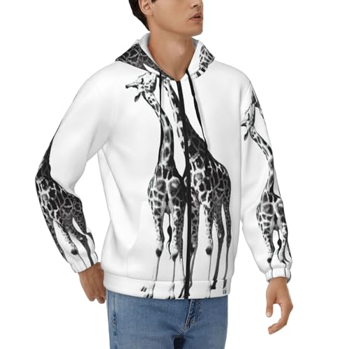 Sweat à capuche zippé veste polyester doux homme motif girafe africaine