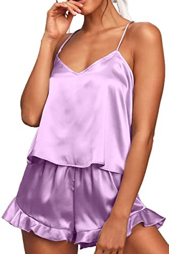 Silk Sleepwear with Ruffled Shorts