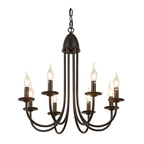 Chandeliers E14 Chandelier 8 Light Chandeliers, 23-Inch Diameter X 23-Inch Height, Black Country Iron Chandelier Retro Lamps for Living Room Dining Bedroom Cover