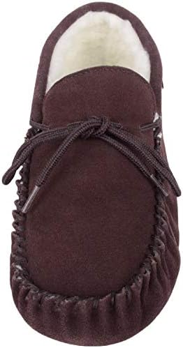 SNUGRUGS Men's Alfie Wool Lined Suede Sole Moccasin Slipper, Dark Brown, 9 US | Image 1