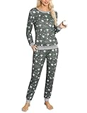 Prosoft&Hawiton Fall Pjs for Women Set Stars Above Pajama Set Long Sleeve Loungewear Pants Sleep Wear Set Stars Dark Grey L