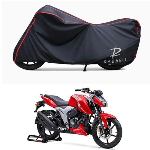 Image of Waterproof Bike Body Cover Compatible for | TVS Apache RTR 160 New BS6 | Taffeta Fabric, Red Piping Design, Bottom Elastic Fit | Dustproof, Sun UV & Rain Protection for All Bikes