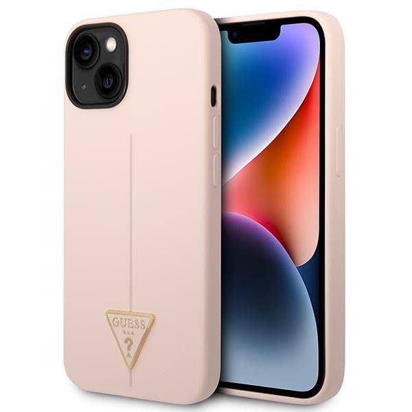 GUESS GUHCP14MSLTGP Coque Rigide en Silicone pour iPhone 14 Plus 6,7" Rose Motif Triangle