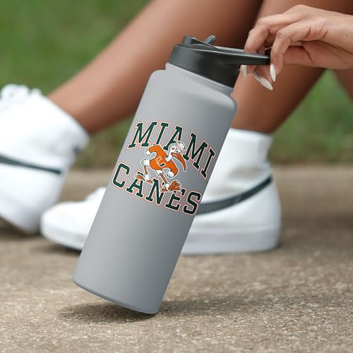 Image of Logo Brands NCAA Miami Hurricanes Athletic 34 oz Stainless Steel Quencher Bottle - Double-Wall Insulated, No-Spill Lid, Easy Carry Handle - Keeps Drinks Cold For Hours