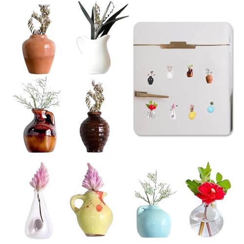 Mini jarrón magnético, 8 Piezas Mini Resin Refrigerator Jarrones, Jarrón Magnético para El Refrigerador, Lindo imán para Plantas pequeñas, para Decoraciones, Cocina, Armarios, Oficina