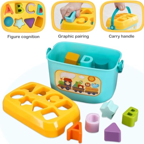 Image of PLUSPOINT Shape Sorting Blocks with Basket Babys First Educational Activity Toys 8 Shapes 2 Each Sorting Cubes for Kids Development with Storage Bucket Counting Learning Toys for Toddlers