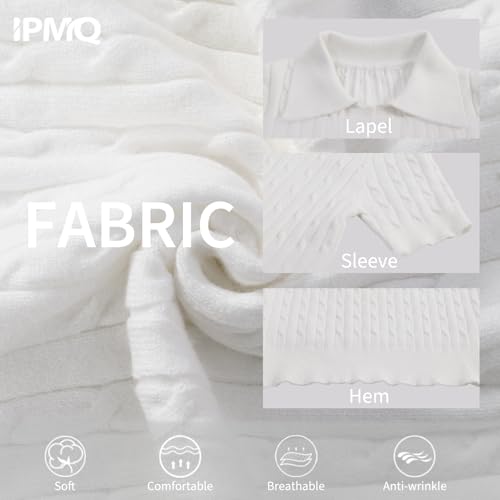 Women's Short Sleeve Pullover Sweaters Casual 2025 Summer Tops Cable Knit Solid Lapel V Neck Sweater4