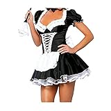Ciel Infini Women's French Maid Costume Sexy Satin Layered Halloween Fancy Dress,Black,Tag XL=US M