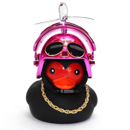 wonuu Rubber Duck Car Decorations Black Duck Car Dashboard Ornaments with Propeller Helmet