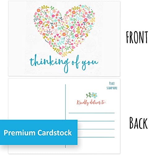 50 Thinking Of You Postcards - Encouragement Cards for Friends, Teacher, Kids, Family, Clients - Bulk Blank Missing You Greeting Cards to Say Hello and Miss You