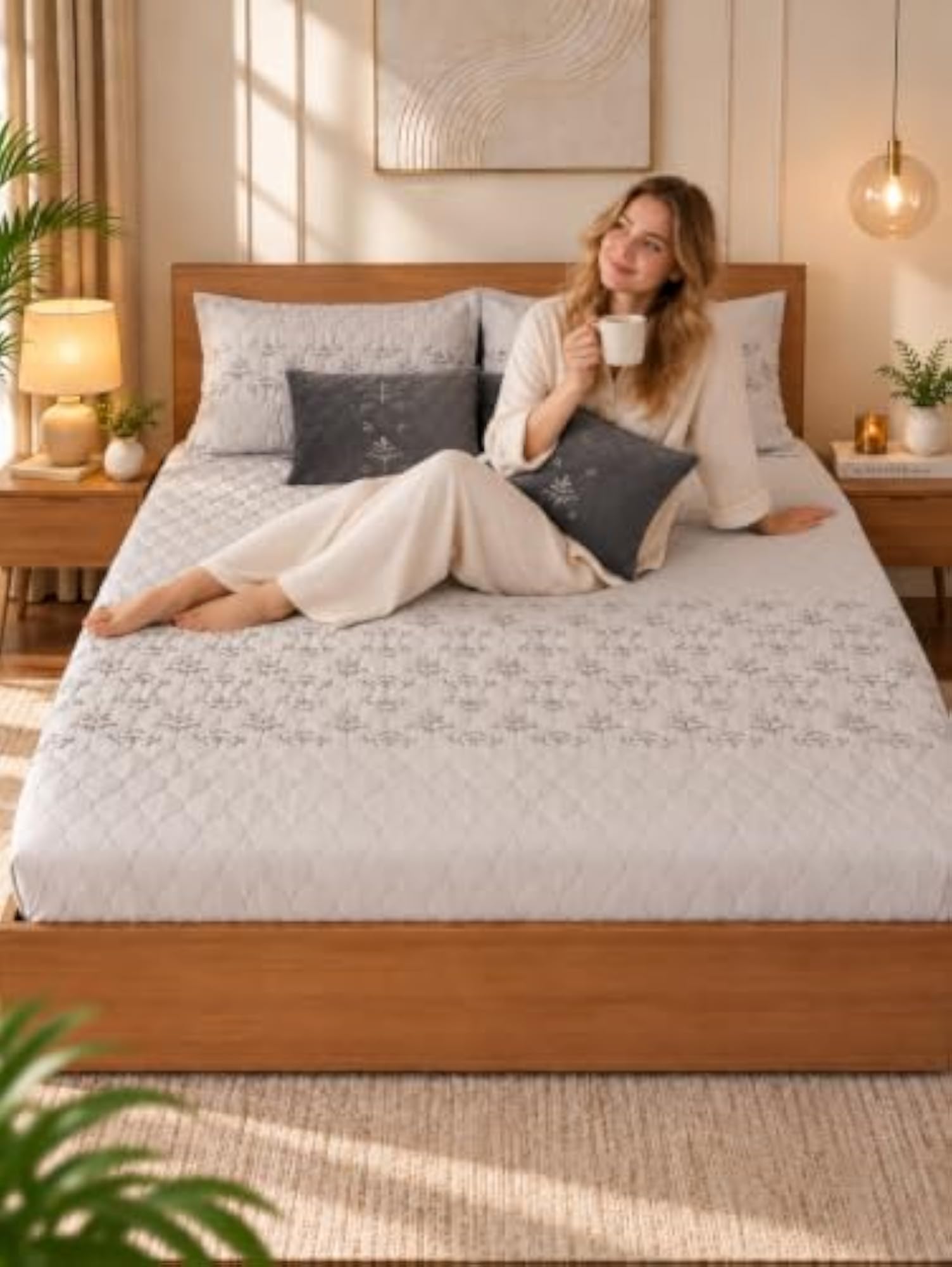 Luxury White 5 Piece Bed Cover Set for King Size Double Bed