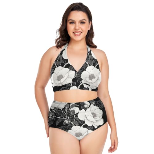 Bikini dos nu camélia noir et blanc, le maillot idéal pour vos vacances à la plage