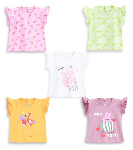 Image of YUV 100% Cotton Infant Baby Girls Printed Tshirts, Pack of 5