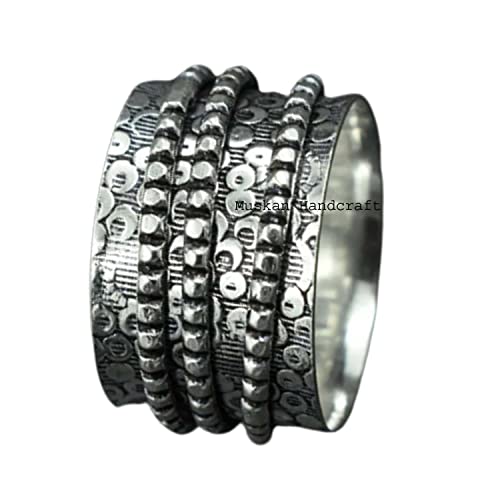 Solid 925 Sterling Silver Women Handmade Spinner Band Gift Ring, Meditation Ring, Anxiety Ring, Yoga Ring, Chunky Spin Ring, Worry Ring, Spinning Ring, Unique Handmade Women Gifts Jewelry
