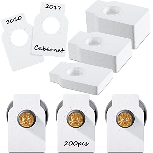 200 Pieces Wine Bottle Tags Paper Cellar Label Reusable Racks Marker Wine Bottle Neck Id Tags Double Sided Bottles Hanging Tag for Seller Bridal Shower Party (White)