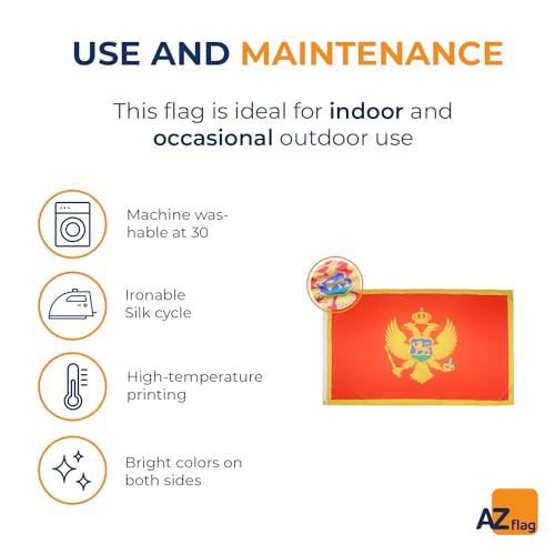 Image of AZ FLAG - Montenegro Flag - 3x5 Ft - 100D Polyester Montenegrin Banner with Two Metal Grommets - Fade Resistant - Vivid Colors - 3' x 5' Feet - 150x90 Cm