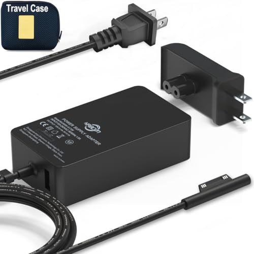 65W Surface Pro Laptop Charger for Microsoft Surface Pro 11 10 9 8 7+ X 7 6 5 4 3, Windows Surface Laptop 7 6 5 Studio 4 Go 3 2, Surface Go Tablet, Surface Book 2 1, Support 44W 36W, 10FT, Travel Case