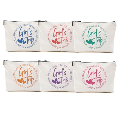 6Pcs Girls Trip Gifts Favors, Girls Weekend Gifts Makeup Bag, Bestie Gift
