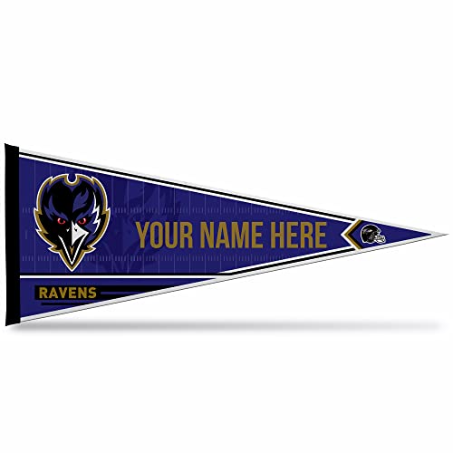 Image of Rico Industries NFL Football Baltimore Ravens Personalized - Custom 12 inch x 30 inch Soft Felt Pennant - EZ to Hang