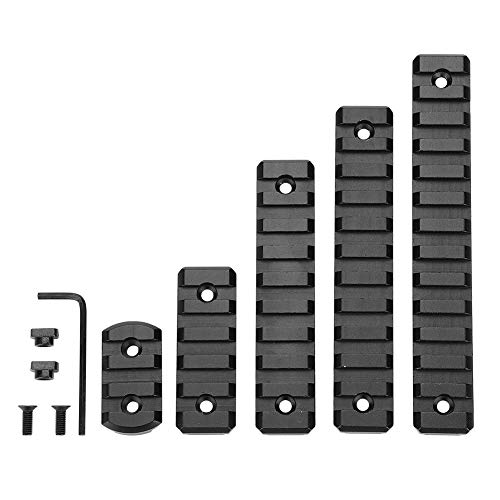 Lot de 5 rails Picatinny M-Lok en aluminium, 3 fentes, 5 fentes, 9 fentes, 11 fentes, 13 emplacements, léger MLok Picatinny Rail Section accessoires pour système compatible M-LOK avec 10 écrous en T Cover