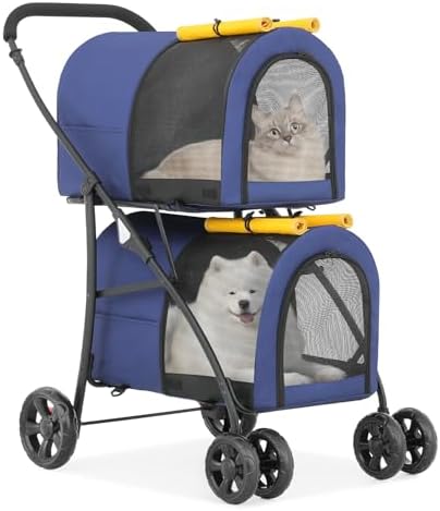 HAPPAWS Double Pet Stroller With Detachable Carriers - 4-in-1 Dog & Cat  Stroller For Multiple Pets, Navy
