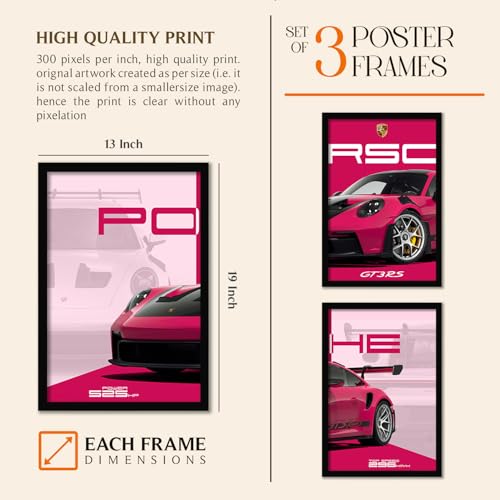 Image of ARTELLY Big Porsche 911 GT3rs Sports Car Framed Wall Posters, Set of 3, Premium Framed Painting, Living Room Bedroom Decoration, Large Size Gift Item for Boys Room Decor (Porsche 3, 13x19 inch)