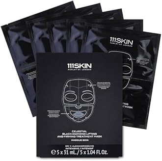 111SKIN Celestial Black Diamond Lifting and Firming Treatment Mask - Anti-Aging - Tone, Tighten, Retexturize Complexion - Fragrance Free - Set of 5 (2.5 oz each) - Face Mask