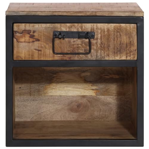 Table de chevet en bois de manguier massif authentique et métal noir