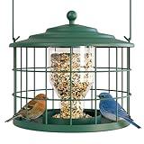 Squirrel Proof Bird Feeder, Metal Cage Bird Feeder for Outdoors Hanging, Starling Resistant Design for Small Birds, Weatherproof with Drain Holes, Easy to Refill, Green