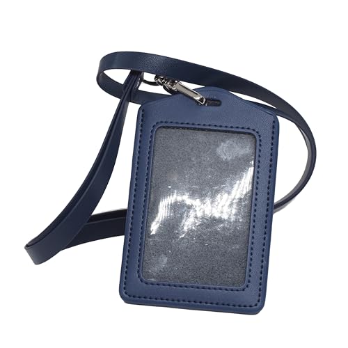 BAWAKO Ausweishüllen echt Leder, ID Kartenhalter Ausweishalter aus robustem Leder, ID Badge Holder mit PU leder Band (Blau, V)