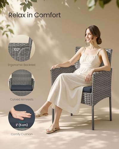 SONGMICS Garden Furniture Set, Outdoor PE Rattan Conversation Sets, Outdoor Lounge Furniture with Table and 2 Chairs, Loveseat, for Patio Garden Balcony Deck, Grey GGF004TZ02 3 SONGMICS Garden Furniture Set, Outdoor PE Rattan Conversation Sets, Outdoor Lounge Furniture with Table and 2 Chairs, Loveseat, for Patio Garden Balcony Deck, Grey GGF004TZ02 - Image 3