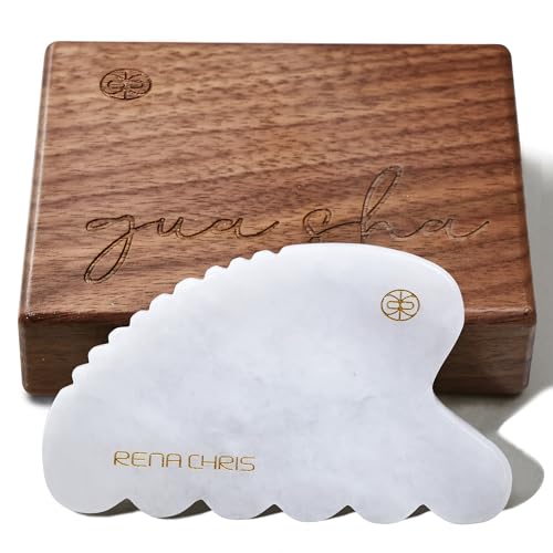 Rena Chris Gua Sha Facial Tool, Natural White Jade Stone Body Gua...
