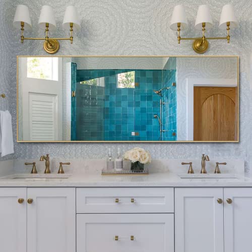 Image of NeuType 47 inchx22 inch Full Length Mirror Aluminum Alloy Frame Dressing Mirror for Bathroom /Bedroom /Living Room /Dining Room /Entry, Wall Mounted or Leaning Against Wall, Golden (No Stand)