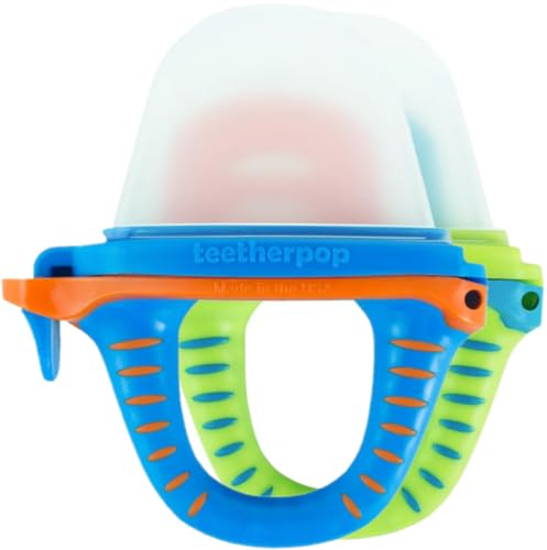 Image of teetherpop - Fillable Silicone Teether for Breastmilk, Water, Purees & More, Baby Popsicle Teethers for Freezing Milk & Cooling Teething Relief (BlueOrange/LimonTeal)