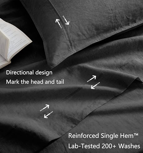 Talasily 100% French Pure Linen Sheets Set Full Size,Oeko-TEX Certified Bedding, All-Season Breathable for Hot Sleepers,16 Inch Deep Pocket Machine Washable 4-Piece (Dark Grey)