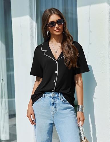 Ekouaer Pajamas Set for Women 2 Piece Pjs Short Sleeve Sleepwear Button Down Lounge Shorts Sets S-XXL4