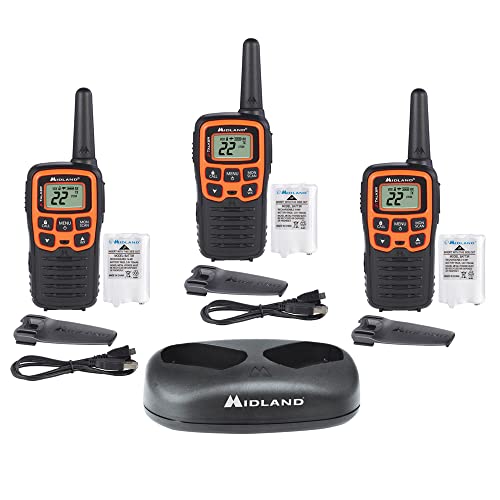 Midland -T51X3VP3 X-TALKER Walkie-Walkie – Long Range Two Way Radio for Camping Hiking Hand Held RZR FRS Compact Radio UTV communication NOAA Weather Scan – Black/Orange, 3 Radios