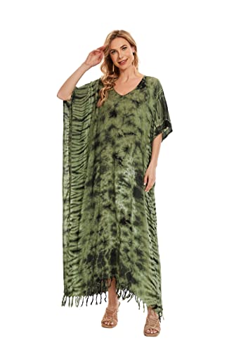 Image of Beautybatik Women Hippie Tie Dye Caftan Kaftan Loungewear Maxi Plus Size Long Dress XL to 4X