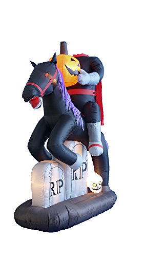 6.5 Foot Tall Lighted Halloween Inflatable Headless Horseman With Horse Tombstones Skull And Pumpkin Lights #TOP4