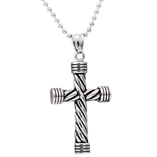 Collier pendentif croix argent et noir pour homme - Bijou chapelet masculin