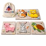 MAGICACORN Wooden Animal Puzzles for Toddlers – Montessori Educational Learning Toys for Preschoolers, Farm Animal Jigsaw Puzzle Set, Safe & Durable Gift for Boys & Girls, Christmas Birthday Present