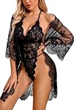 Avidlove lingerie robe Women's Lace Kimono Robe Set Babydoll Teddy Deep V Lace...