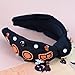 Gmmidea Halloween Boo Headband for Women Crystal Pearl Knotted Hairband Beaded Black Orange Wide Knot Headband for Girls Adult Halloween Pumpkin Ghost Accessories Outfits Gifts