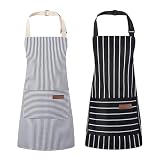 Livdouyu 2 Stück Kinderschürze Kochschürze Schürze Kinder Schule Verstellbare Küchenschürze mit Taschen Grillschürze für Jungen Mädchen Malkittel Schwarz Grau Schürze zum Kochen,Malen,Backen,Grillen