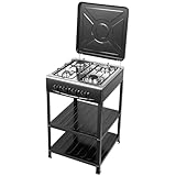 Espacio de almacenamiento adecuado: en los estantes dobles debajo de la estufa de gas de camping puede almacenar ingredientes, frutas, verduras, especias, alimentos bien fritos, etc. (no incluidos), lo que es conveniente para usted y le proporciona un ambiente de cocina limpio y cómodo.