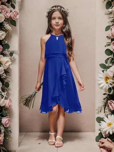 Kids A-Line Halter Neck Chiffon Junior Bridesmaid Dresses Fancy Girl Dress Wedding Elegant Party Gown 5-14 Years3