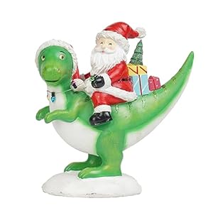 Newman House Studio Christmas Decorations Indoor Santa-Claus Figurines – Santa Riding Dinosaur Statue Merry Resin Holiday Sculpture for The Mantle Xmas Farmhouse Decor 7.5 * 3.5 * 7.75 inch