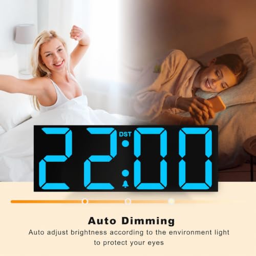Image of JALL 22 inch Large Digital Wall Clock, Big LED Display with Night Light, Auto Dimming & DST, Giant Alarm Clock for Seniors, Elderly Parents, Gift for Mom Dad (Blue)