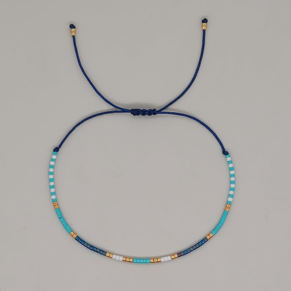 “Dainty Indigo Beads Adjustable Bracelet for Women Handmade Boho”